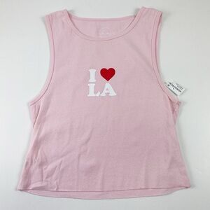 HiRes Tank Top Juniors XL Pink Sleeveless I Heart Love LA Cotton NWT NEW